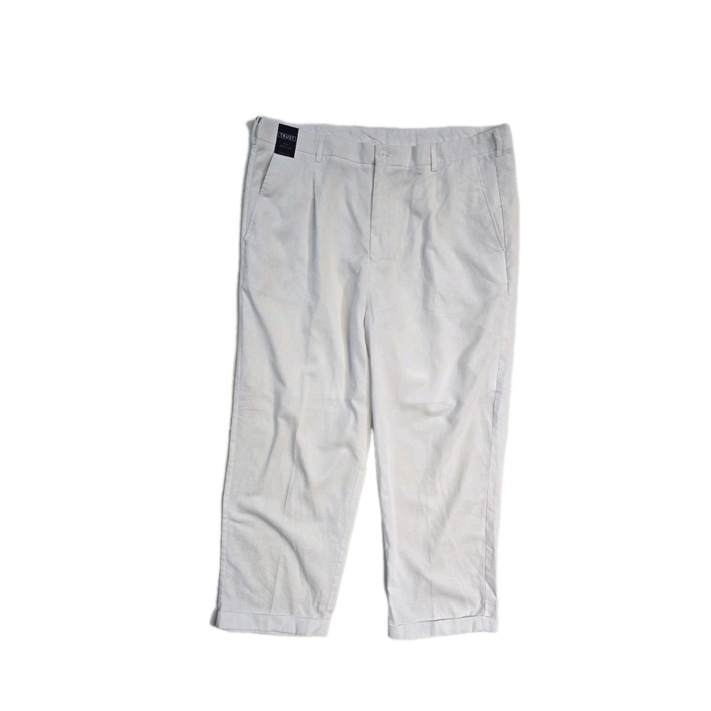 Trust Linen Blend Pants‎ Men Trousers Off White Dressy Cuff Vacation 42x30